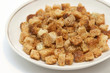 Croutons in a white plate