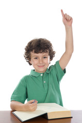 Poster - student handsome boy with his hand raised up