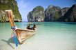 canvas print picture A longtail boat sits in Maya Bay, Koh Phi Phi Ley, Thailand
