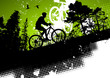 Leinwandbild Motiv Mountain bike in a forest abstract background