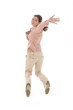 Student woman jumping over white. Over white background