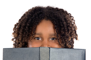 adorable girl studying in the school a over white background