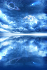Wall Mural - falling star, space, water, cloud, star, earth, planet