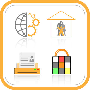 Vector abstract internet icons. Orange set. Simply change.