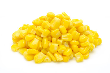 Wall Mural - Stack of sweetcorn kernels in isolated white background