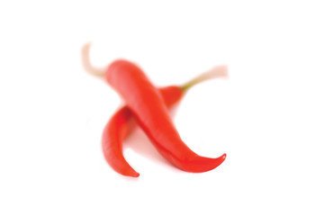 two red hot peppers on the white background