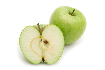 slice fresh green apple on white background