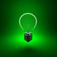 Wall Mural - fine background 3d image of green eco light bulb