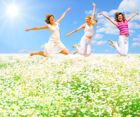 Poster - jumping over flower field