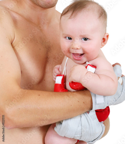 Portrait of the small boxer sitting on the hand Poster Mural XXL