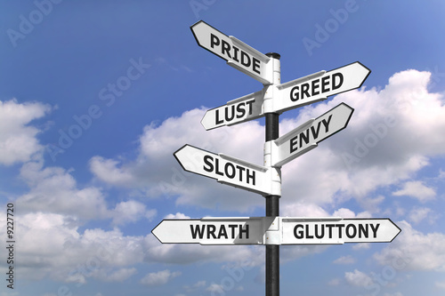 Fotomural Concept image of a signpost with the seven deadly sins