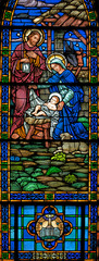 Stained glass window of Nativity from 1899 panorama