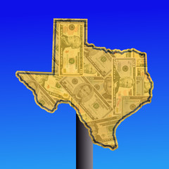 Wall Mural - warning sign in shape of Texas with American dollars