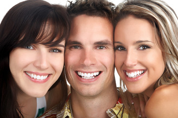 Wall Mural - young happy people. isolated over white background .