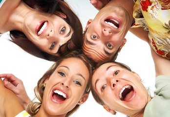 Wall Mural - young happy people. isolated over white background .
