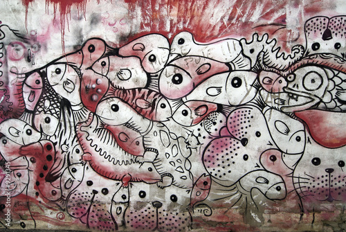 Fototapeta na szkło RYBY GRAFFITI
