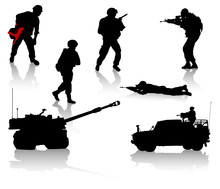 Military Silhouette Collection. Soldier,  Tanks And Trucks
