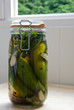 Vertical jar with home made pickles garlic and pepper