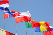 Various National Flags Flapping In The Wind