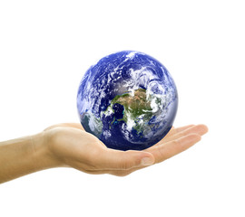 planet earth lying in girl's hands