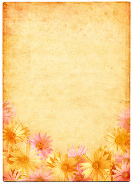 Fototapete - Flowers on a background of aged and mottled paper.