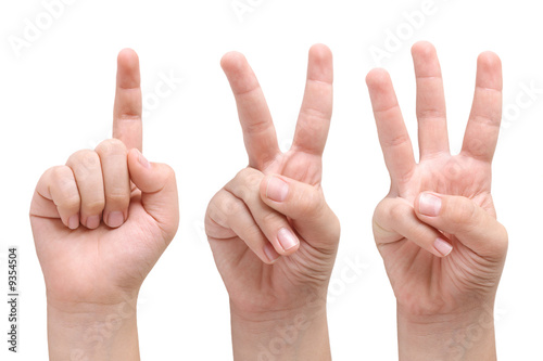 Fotografie, Obraz Child hands showing one, two and three fingers