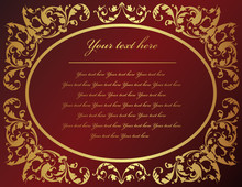 Vintage Style Gold Frame With Red Background, Vector