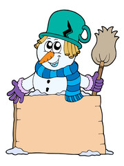 Poster - Snowman with sign and broom