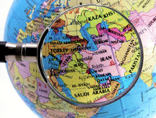 Close Up Of Middle East Map Seen Through Magnifying Glass