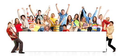 Poster - Happy funny people. Isolated over white background.