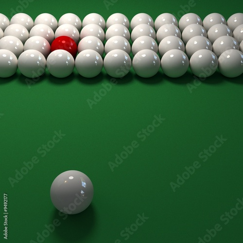 band of white billiard balls and a red one