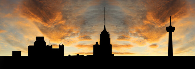 Wall Mural - San Antonio at sunset with colourful sky illustration