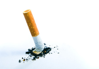 Cigarette butt isolated over white - stop smoking concept