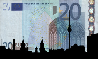 Wall Mural - Berlin skyline with TV tower against twenty euro note