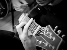 Musician Playing  Electric Guitar, Shallow Depth Of Field
