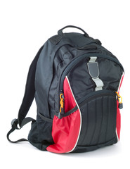 Style black with red colored backpack isolated over white