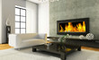 View on the modern interior with fireplace 3D rendering