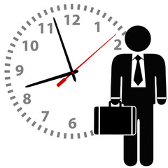 Wall Mural - business man stands in front of a time clock