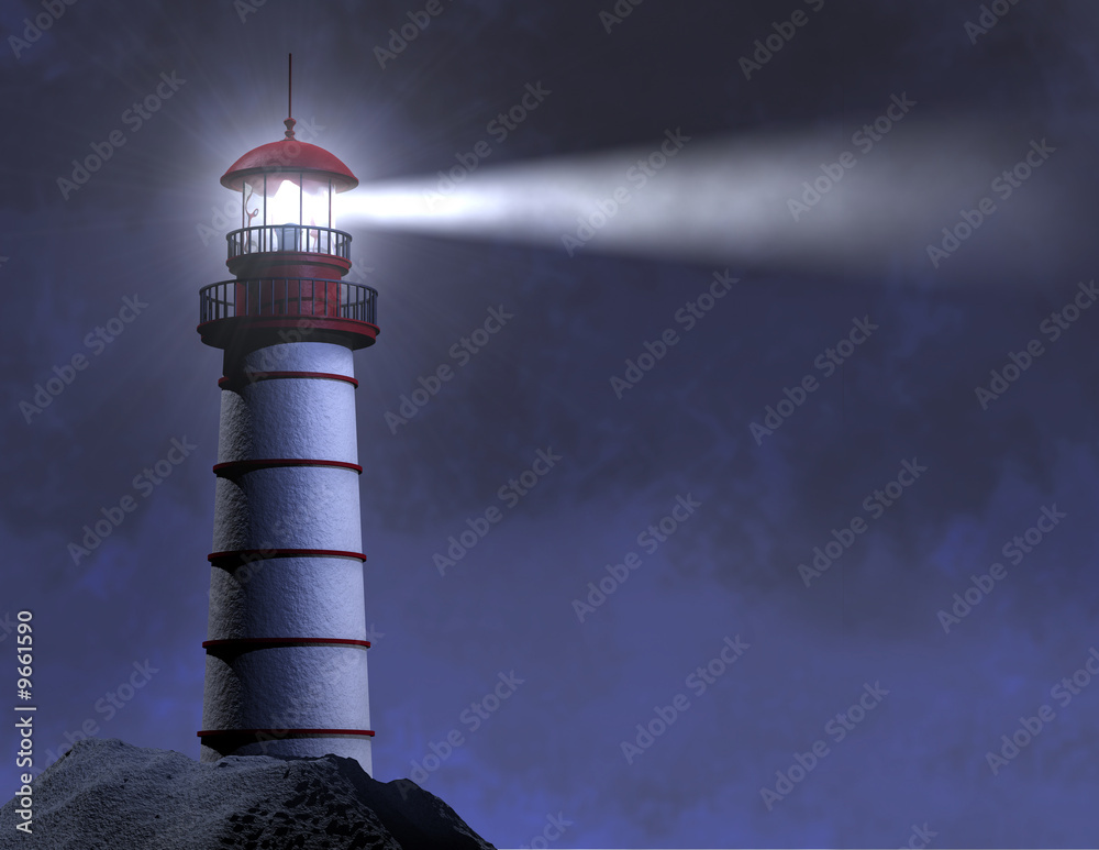 Night Lighthouse Beam - obrazy, fototapety, plakaty 