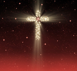 Wall Mural - great glowing christian cross in starry night sky