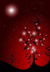 Wall Mural - vector serie - christmas tree with red sky and stars