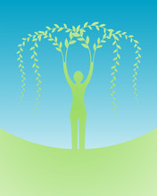 Green Woman Silhouette With Branches On Blue Heaven