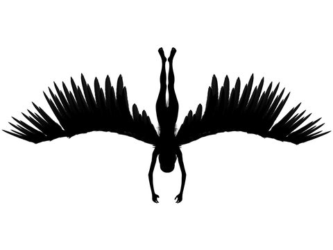 3D rendered angel silhouette,unfolded wings,white background