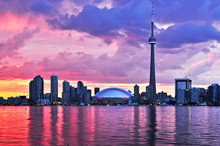 Scenic View At Toronto City Waterfront Skyline At Sunset