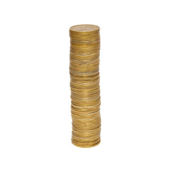 Wall Mural - Stacks of golden coins isolated on white.