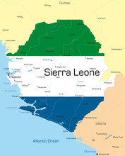Map Of Sierra Leone Country Colored By National Flag.
