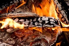 A Blazing Hot Fire At An Outdoor Campsite.
