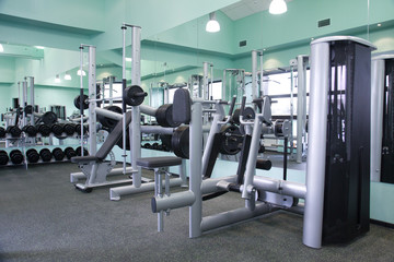 Room with gym equipment in the sport club