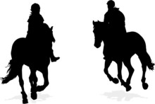 Two Girl Horseback Riding Silhouettes