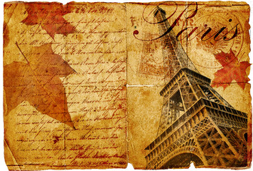 Fototapete - autumn in Paris- vintage letter